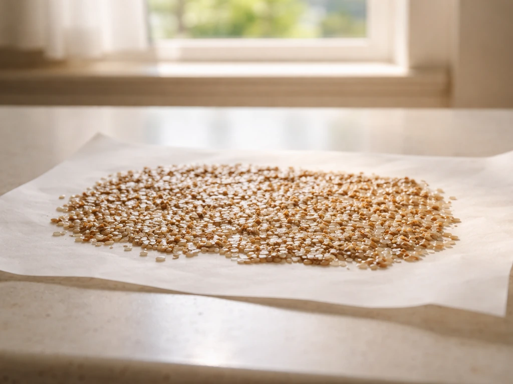 Wet seeds spread thinly on a clean tray to dry in warm natural light