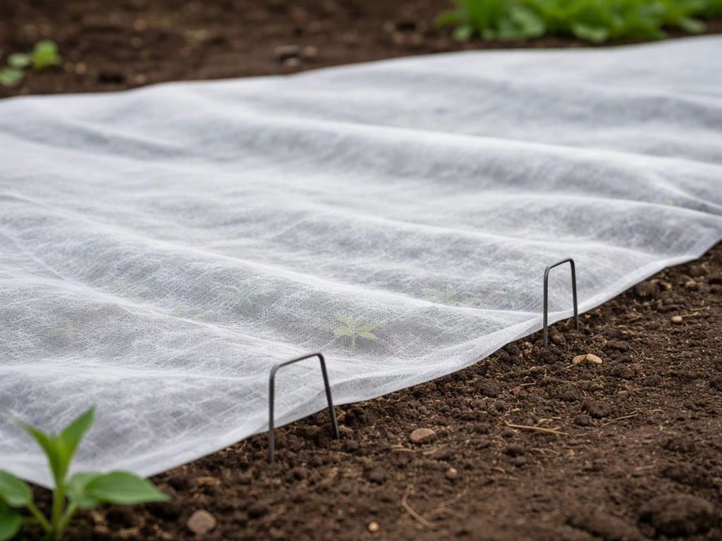 Low row cover laid over newly planted safflower seeds to protect from birds.